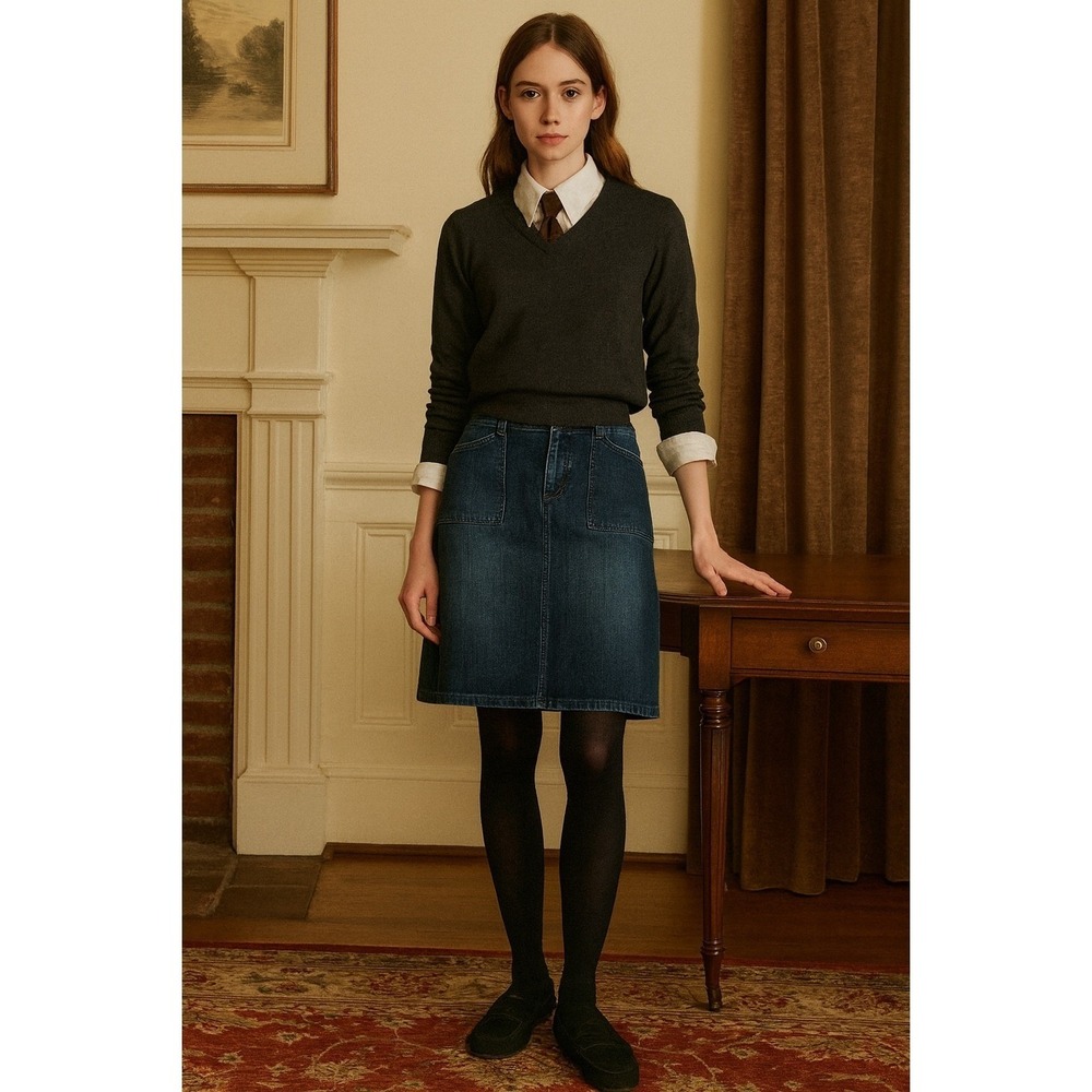 Old Navy Jean Skirt Academic Aesthetic VTG Denim Preppy Fall Fashion Size 6